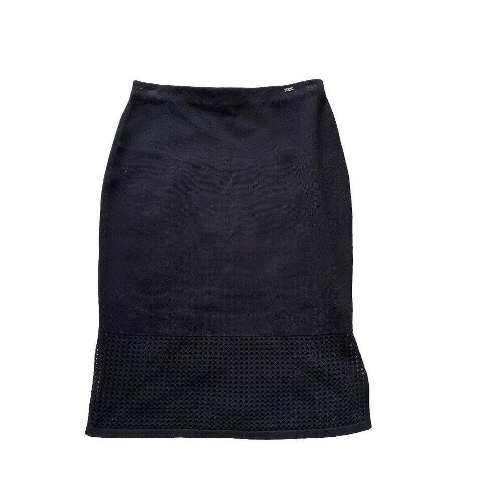 St. John Skirt Black Pencil Stretch Perforated Small Mid Length